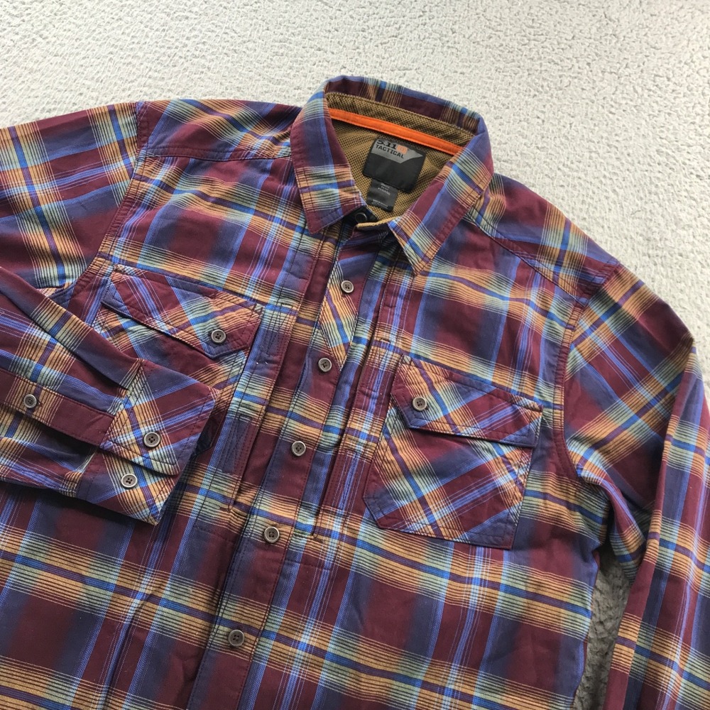 5.11 Tactical Shirt Mens Small Burgundy Plaid Rapidraw EDC Conceal Carry Snap